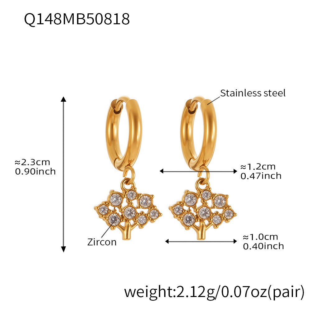 B廠【Q141】跨境新品不鏽鋼生命樹鑲鋯石耳環簡約輕奢風耳環鍍金不掉色 25.08-5