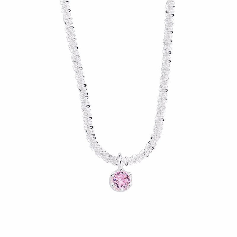 F廠【DQ0546N】S925純銀波光粼粼粉鑽項鍊女輕奢簡約閃鋯滿天星鎖骨鏈高級感 25.05-4