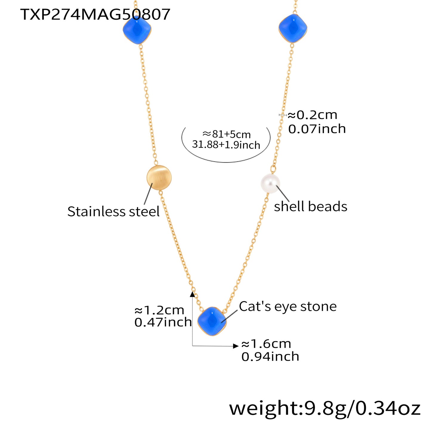 B廠【TXP274】新款七彩轉運珠彩虹糖水晶項鍊不鏽鋼鏈條ins小眾設計首飾 25.08-3