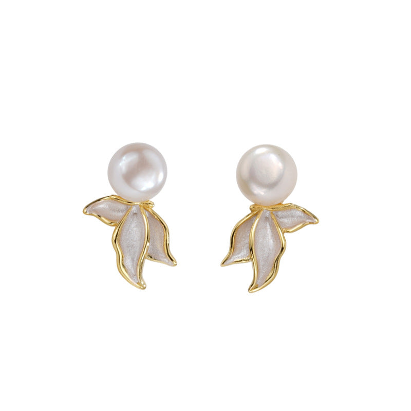 F廠【DQ11030E】S925純銀輕奢高級感淡水珍珠耳環女氣質魚尾小流蘇獨特耳環潮 25.02-2