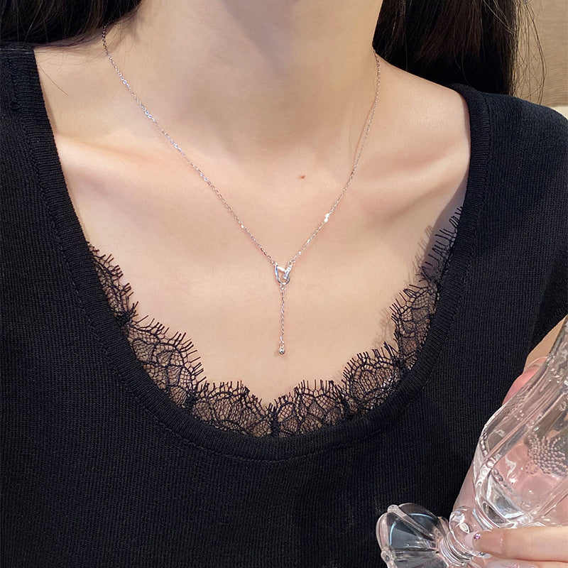 F廠【DQ2096N】S925純銀時尚氣質水滴環扣項鍊女高級感圓珠流蘇鎖骨鏈潮 25.05-3