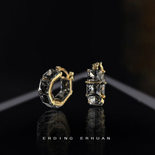 C廠【2453】法式輕奢風灰色玻璃水晶耳環個性百搭高級感小眾方糖耳環 25.06-2