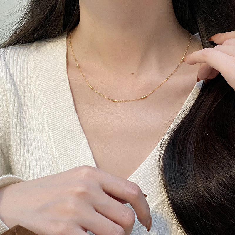 F廠【DQ2131N】S925純銀車花珠間珠十字鏈素鏈時尚簡約撞擊色疊戴鎖骨鍊女 25.02-3