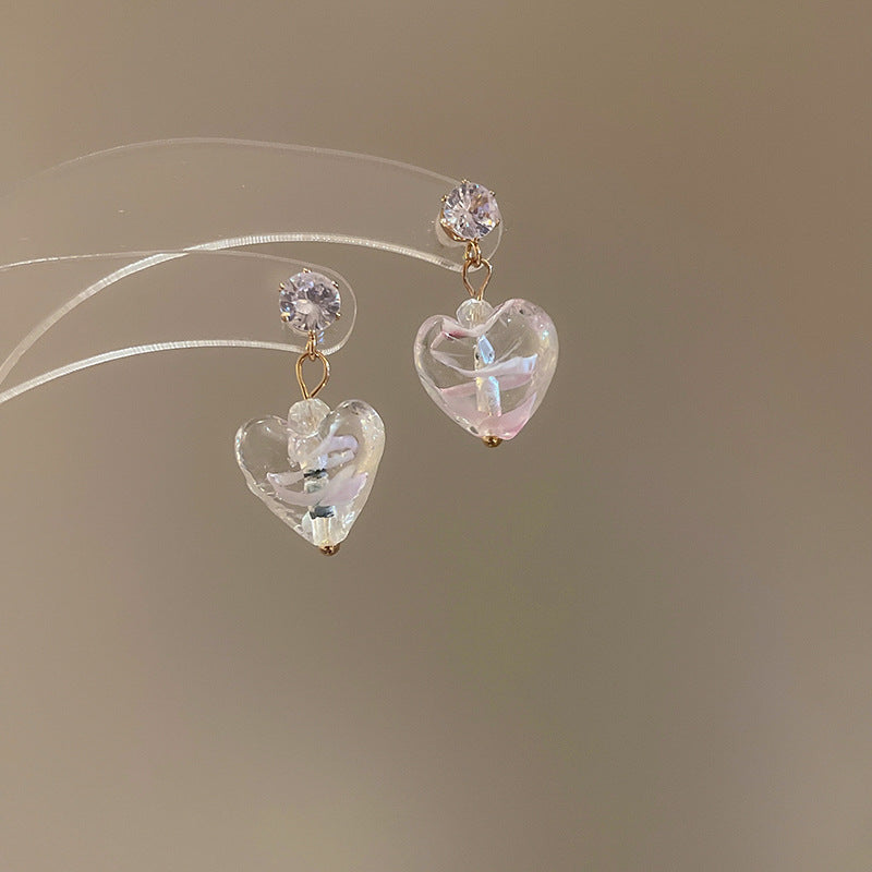 A廠【HE25242】925銀針鋯石琉璃愛心耳環歐美時尚氣質耳環女個性百搭耳環輕奢高級感 25.03-2