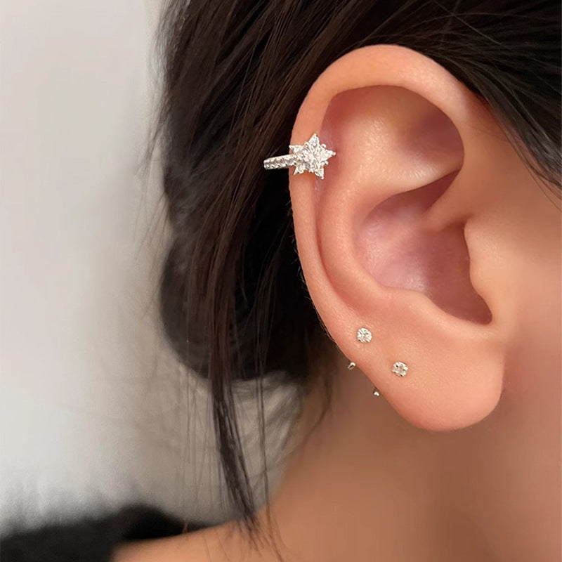 F廠【DQ10604E】韓版ins星星耳扣女S925純銀小眾設計閃鑽五角星百搭星形耳環 25.04-4