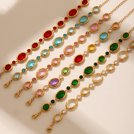 B廠【TXE278】歐美捷克切面圓玻璃石包邊手鍊女輕奢高級感不銹鋼手飾 25.06-2