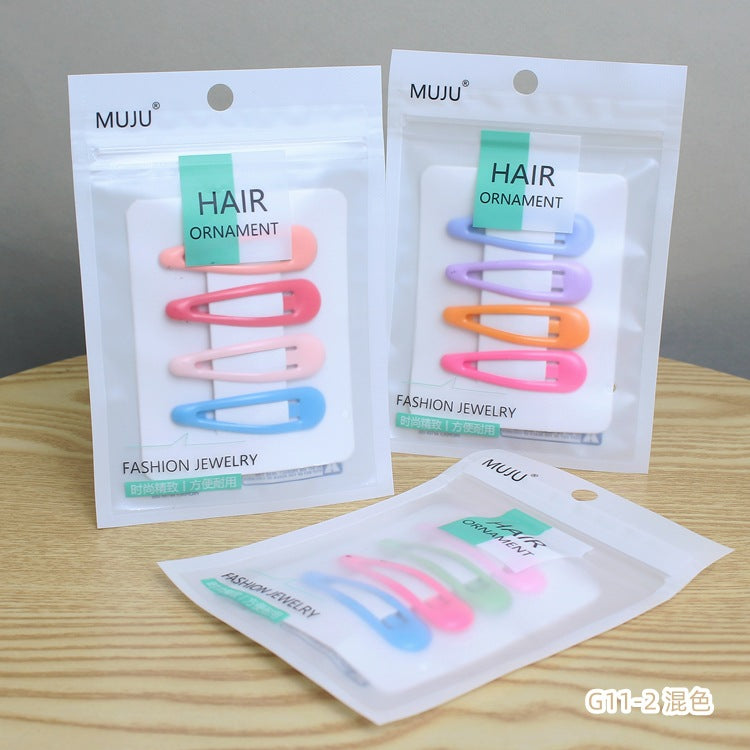 D廠【G11】韓版糖果色滴油水滴兒童BB夾4隻袋裝商超條碼髮夾邊夾瀏海側邊夾 24.03-2「D廠-單筆結帳需滿,NT$600出貨(不含運費)」