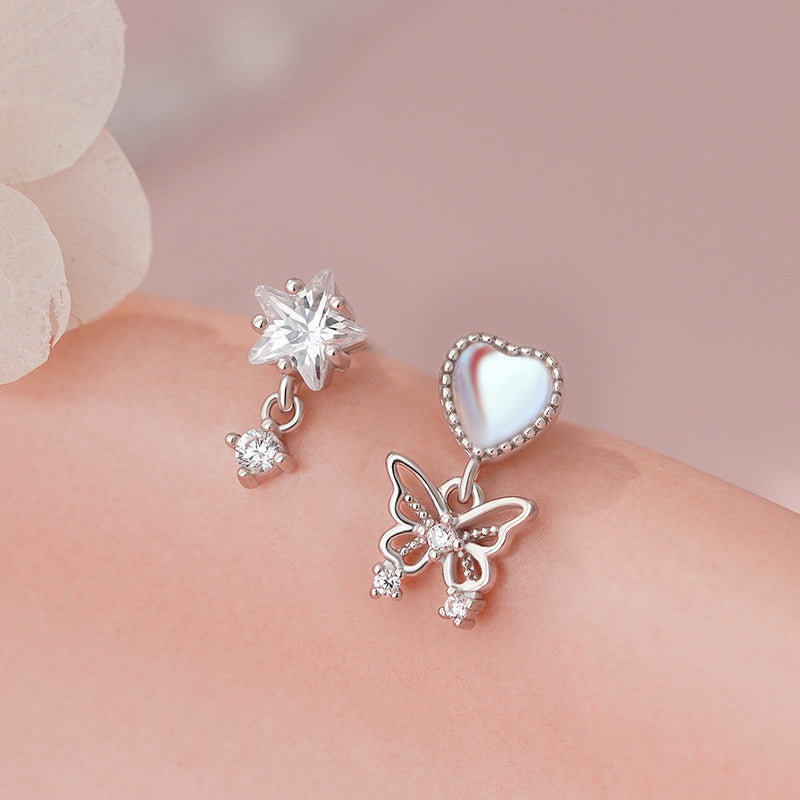 E廠【YC5980E】S925純銀不對稱愛心星星蝴蝶流蘇耳環女時尚個性耳骨耳飾
25.10-5