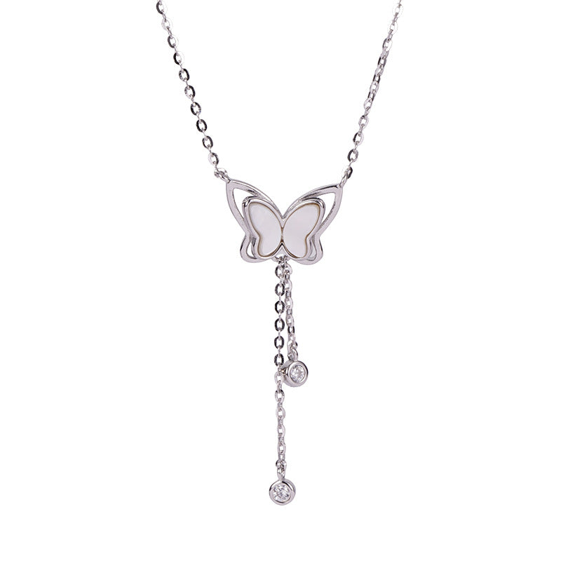 F廠【DQ1231N】S925純銀輕奢小眾貝殼蝴蝶項鍊女精緻氣質閃鋯流蘇ins鎖骨鏈
 25.10-4