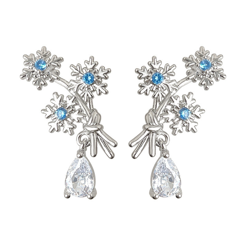 A廠【7158】原創飄雪~海藍寶鋯石925銀針雪花設計師耳環氣質個性創意新耳環
25.11-4