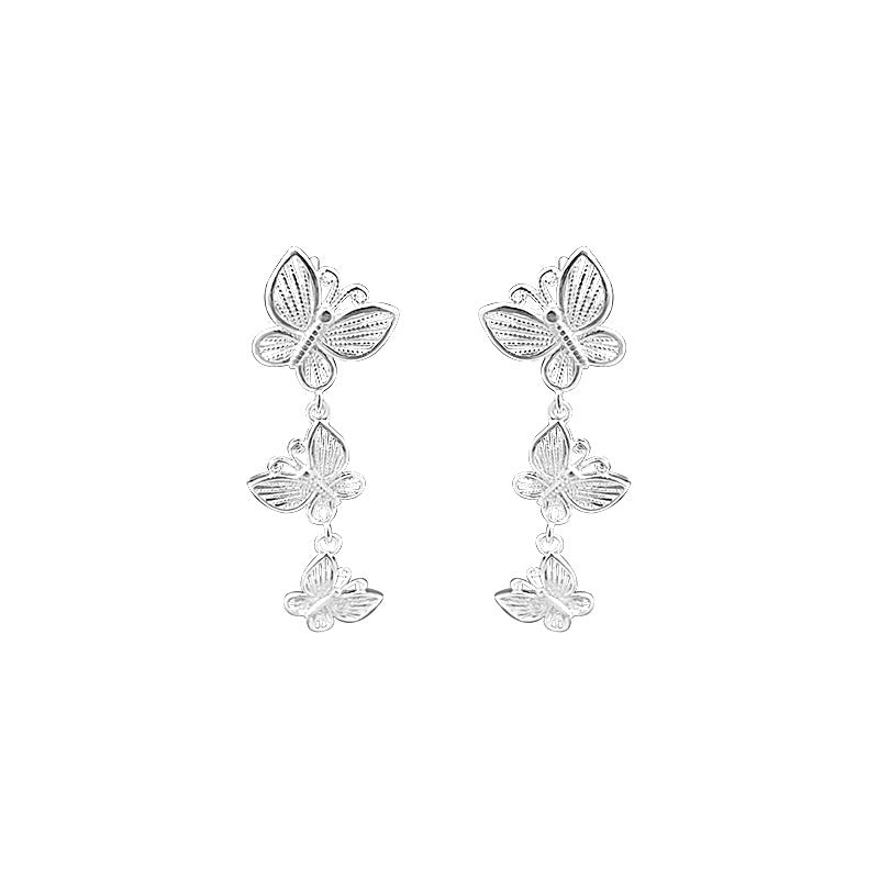 E廠【YC10135E】S925純銀雅三隻蝴蝶耳環女國風氣質耳環旗袍配件耳環飾品 24.04-4