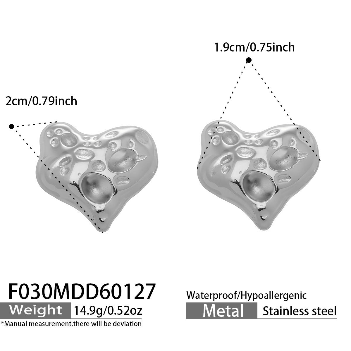 B廠【F030】跨國時尚輕奢小桃心錘紋耳環歐美ins簡約設計耳飾不鏽鋼鍍18k真金
26.02-1