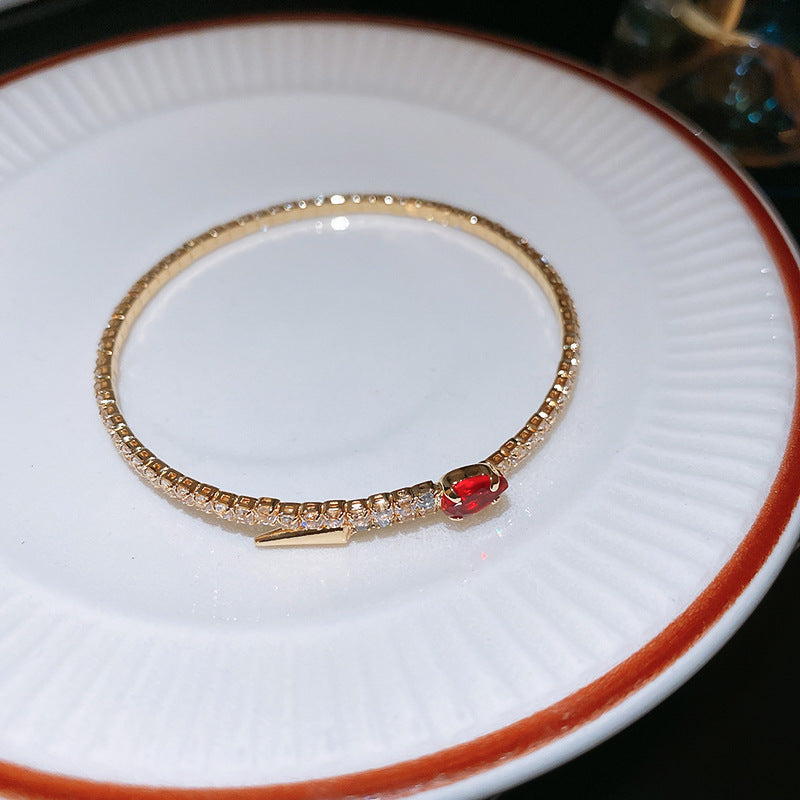 A廠【HB3278】鋯石蛇形錐子開口手鐲女小眾時尚輕奢氣質手環簡約百搭高級感手飾 24.11-4