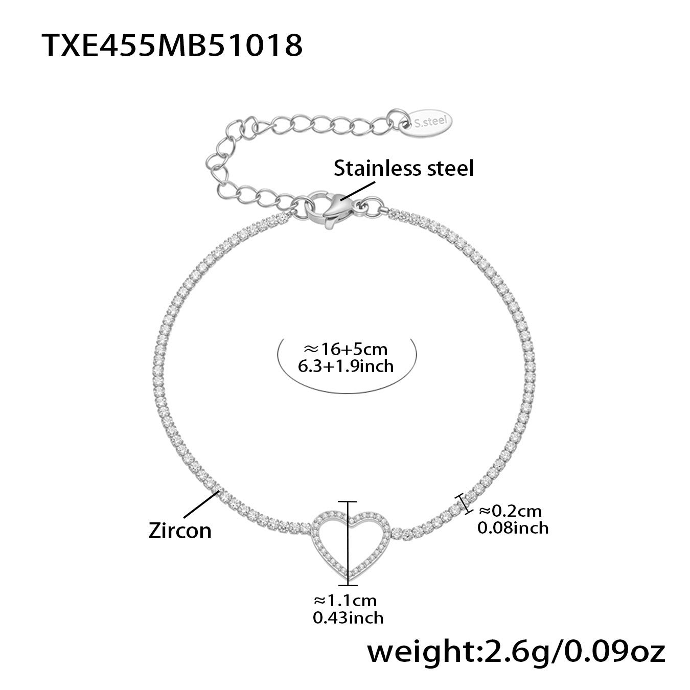 B廠【TXP455】不銹鋼滿鑽愛心鋯石項鍊手鍊耳環 鍍18k金歐美時尚輕奢首飾
 25.10-4