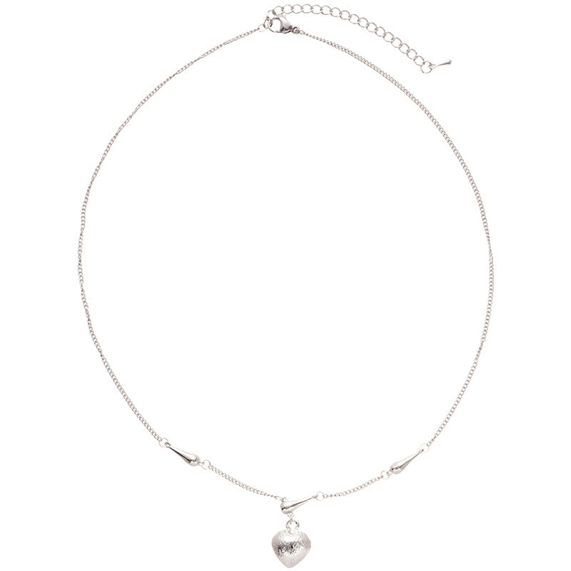 A廠【HN8325】素銀愛心吊墜拉絲項鍊復古個性設計鎖骨鏈小眾高級感時尚頸鍊項鍊飾 25.04-1