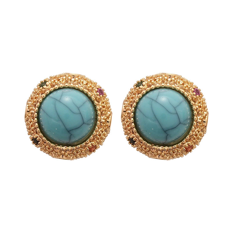 A廠【HE25392】18k真金電鍍925銀針鋯石綠松石耳環簡約精緻耳環輕奢高級感時尚耳環 25.03-3