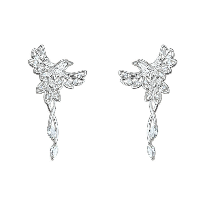 A廠【6854】原創鳳舞~微鑲鋯石925銀針鍍厚銀鳳凰鳥耳環女輕奢風個性小眾耳飾
25.10-3