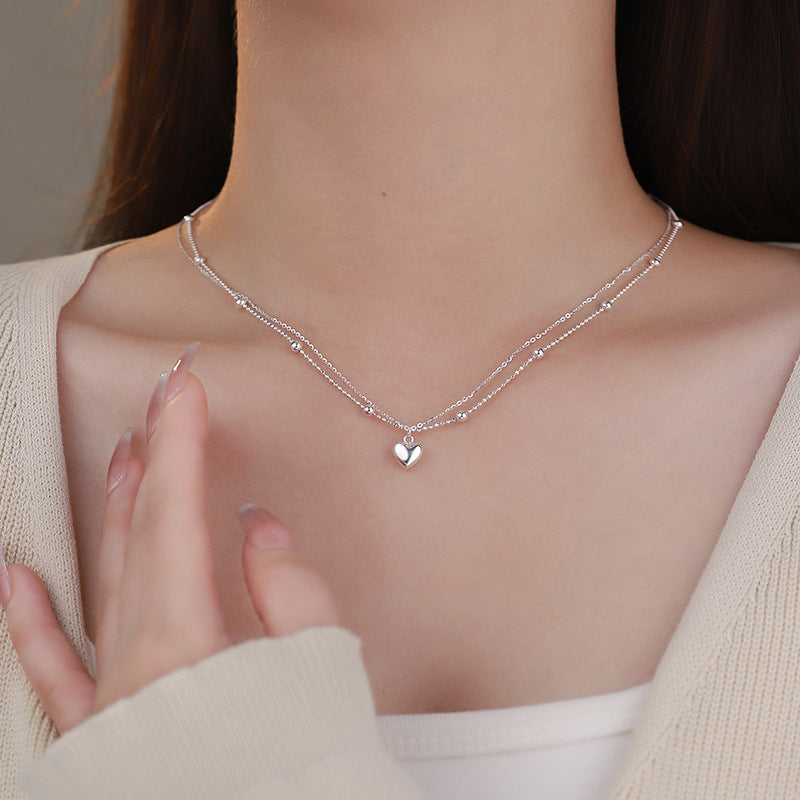 E廠【YC1856N】S925純銀愛心雙層項鍊甜美女公主可愛氣質文藝小眾鎖骨鏈 25.01-2