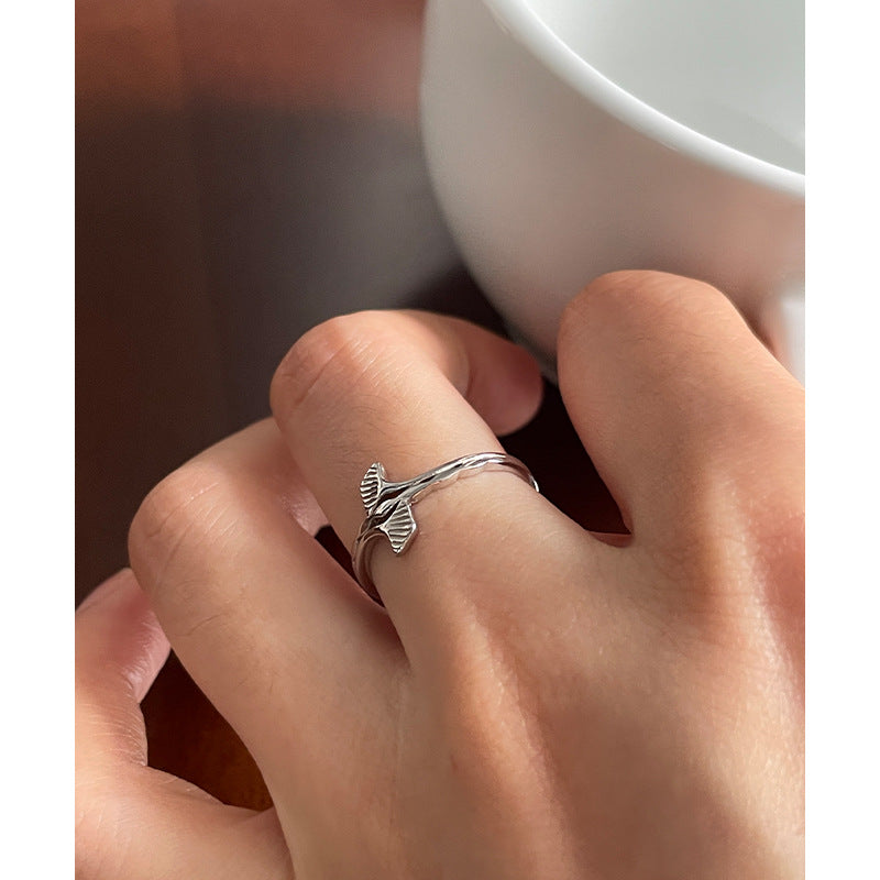 F廠【DQ8867R】S925純銀小清新銀杏葉戒指女簡約精緻葉子開口指環氣質食指戒 25.03-3