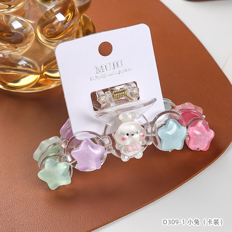 D廠【D309】【卡裝】可愛卡通星星抓夾韓系少女彩色甜美髮夾後腦勺鯊魚夾髮飾 25.05-3「D廠-單筆結帳需滿,NT$600出貨(不含運費)」