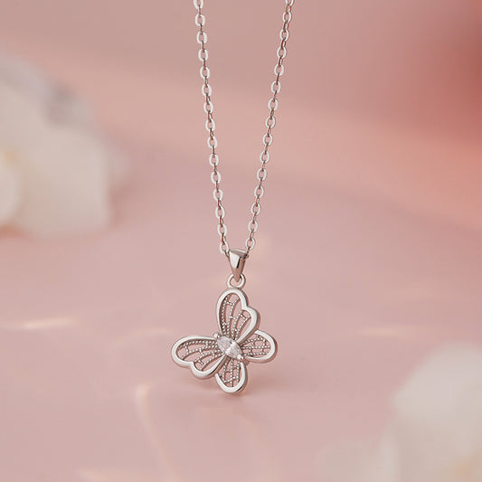 E廠【YC1429N】S999足銀高級可愛鏤空蝴蝶項鍊女小眾設計百搭清新甜美鎖骨鏈 25.06-4
