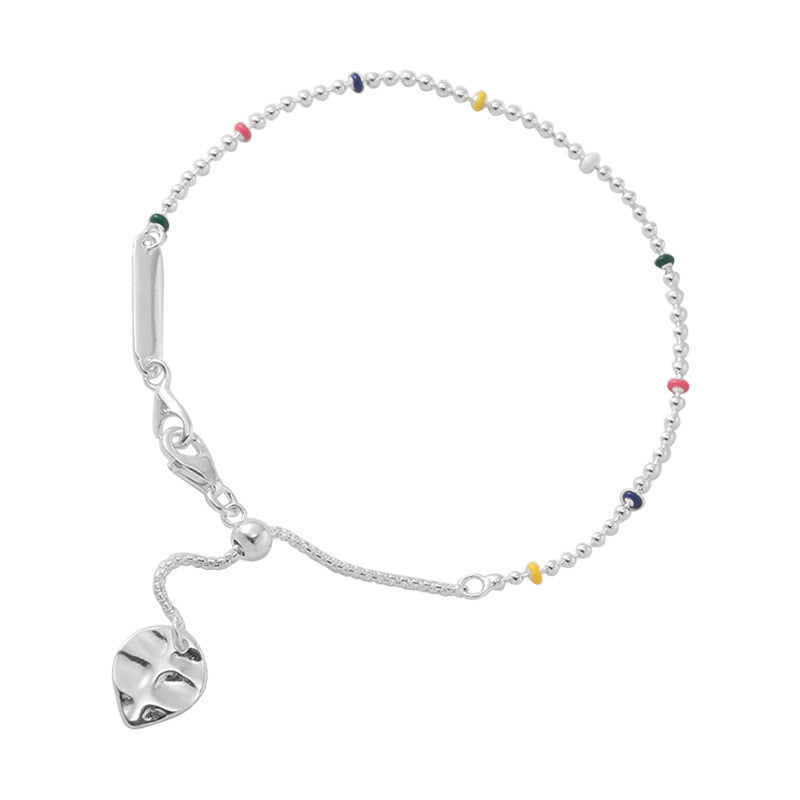 F廠【DQ0033J】S925純銀彩色圓珠腳鍊女簡約時尚拉式腳環DIY設計百搭腳鍊 25.07-4