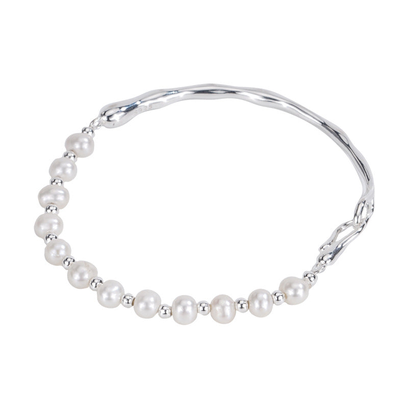 F廠【DQ0305S】S925純銀天然淡水珍珠半環手鍊女輕奢小眾手工串製珍珠手飾潮 25.02-2