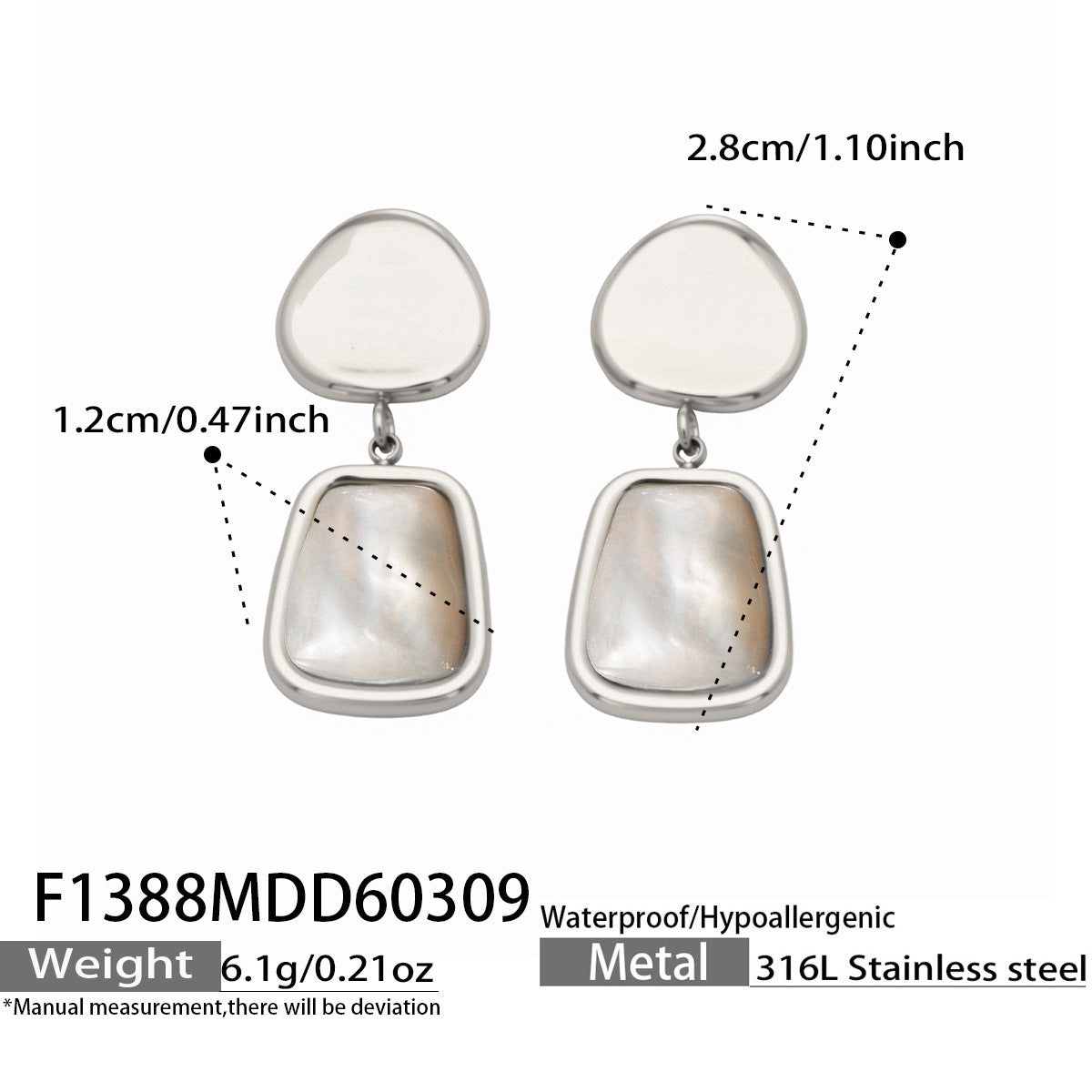 B廠【F1388】歐美316L不鏽鋼搭配貝母高階設計耳環小眾設計潮流耳環不鏽鋼鍍金
26.03-3