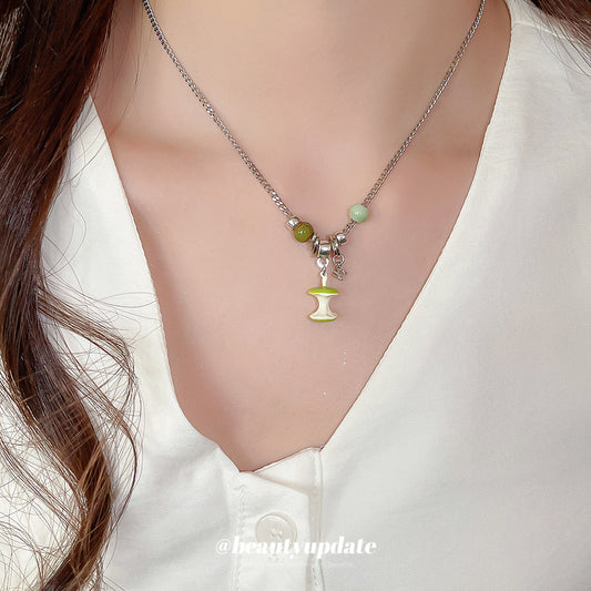 A廠【HN8911】鈦鋼滴油陶瓷蘋果核吊墜項鍊小清新個性簡約鎖骨鏈小眾設計感頸鍊 25.06-2