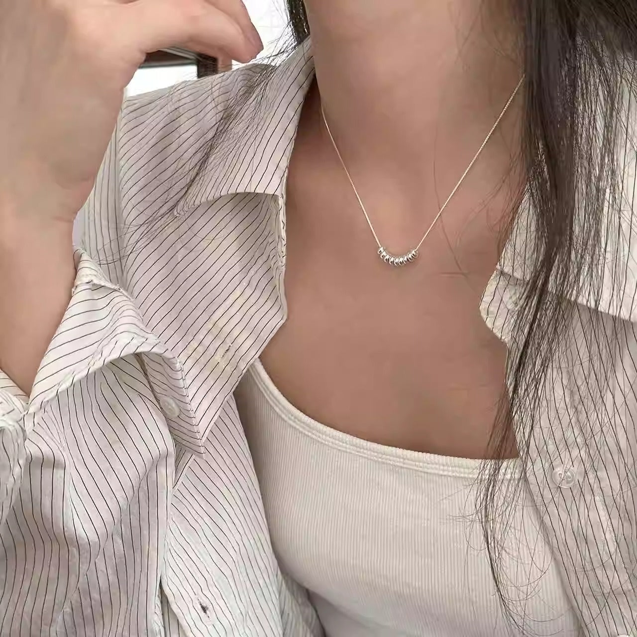 F廠【DQ0392N】ins冷淡風幾何圓環項鍊女S925純銀簡約時尚小圈圈通勤鎖骨鏈 25.06-3
