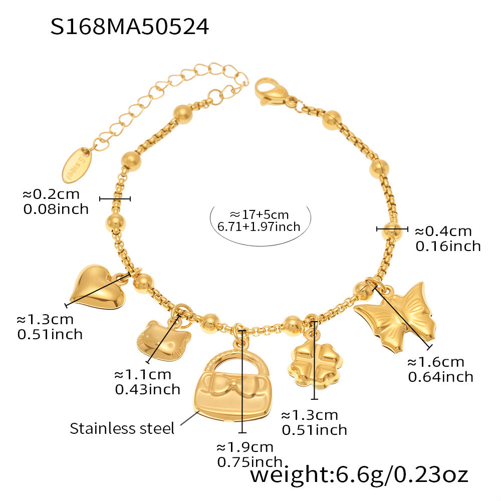B廠 【E638】INS風不鏽鋼18k真金5A鋯石幾何多配件DIY手鍊腳鍊夏日飾品 25.06-1