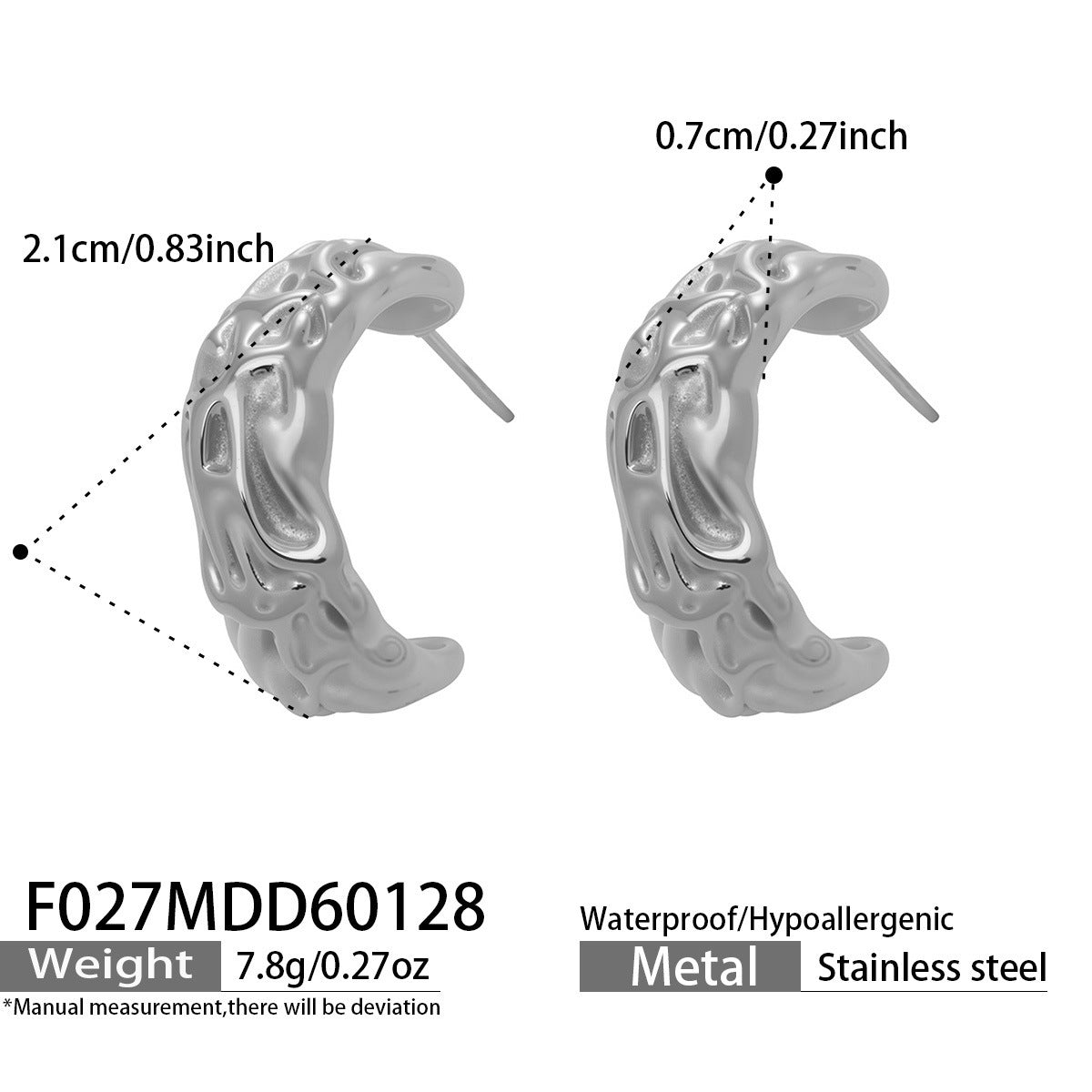 B廠【F027】歐美時尚C型耳環跨國潮流新款耳環小眾設計不鏽鋼時尚百搭耳環女
26.02-1
