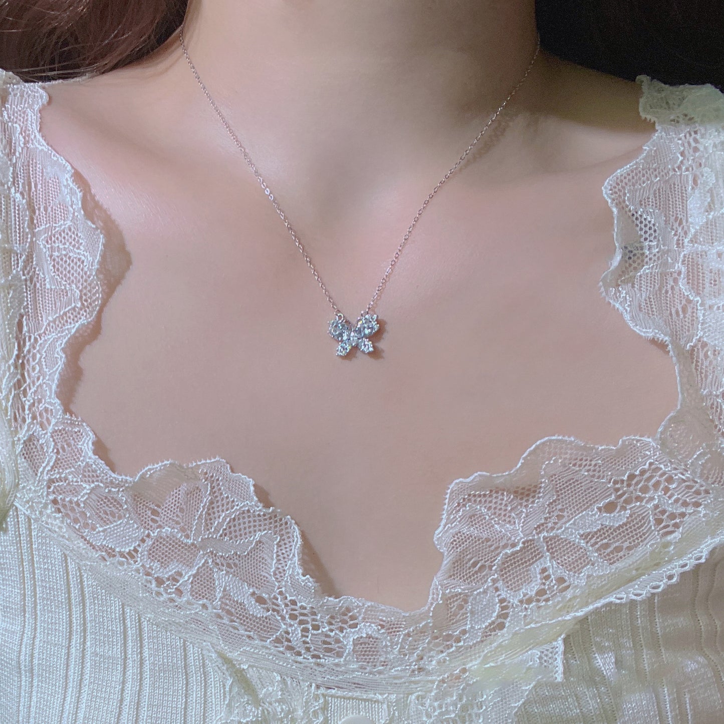 F廠【DQ0848N】S999純銀輕奢甜美閃鑽蝴蝶項鍊女氣質高級感鋯石百搭鎖骨鏈潮
 25.10-4