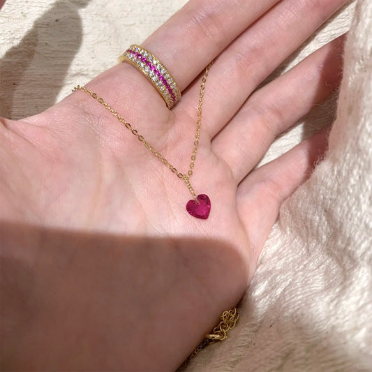 F廠【DQ1170N】S925純銀復古玫紅愛心項鍊女高級感心形鋯石鎖骨鏈
 25.10-2