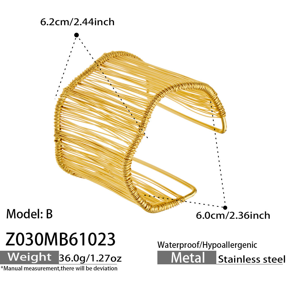 B廠【Z030】冷淡風不對稱寬窄繞線不鏽鋼真空電鍍開口手鐲
26.10-5