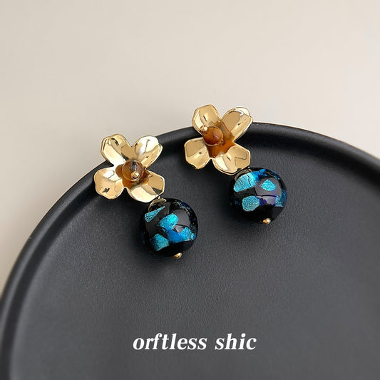 C廠【6926】原創設計文藝復古手工琉璃耳環中古風新款耳環氣質高級感耳環
 25.10-3