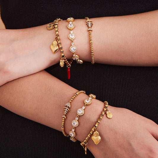 B廠【E526】ins小眾設計不鏽鋼超閃5A鋯石手鍊小魚骨串珠手飾鍍18k真金
 25.09-1