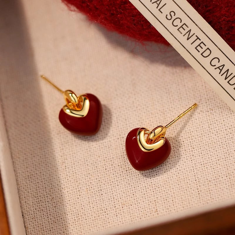 F廠【SE2414】S925銀小眾設計感琺瑯愛心耳環女簡約復古時髦氣質耳飾品 25.05-5