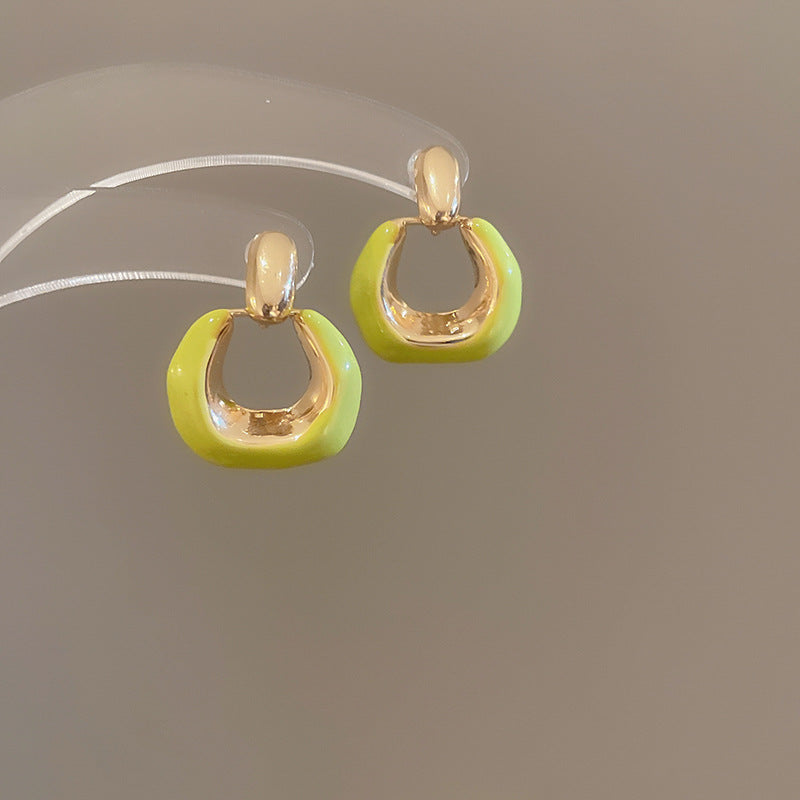 A廠【HE25292】925銀針滴油不規則幾何U形耳環復古時尚氣質耳環小眾高級感耳飾 25.03-3