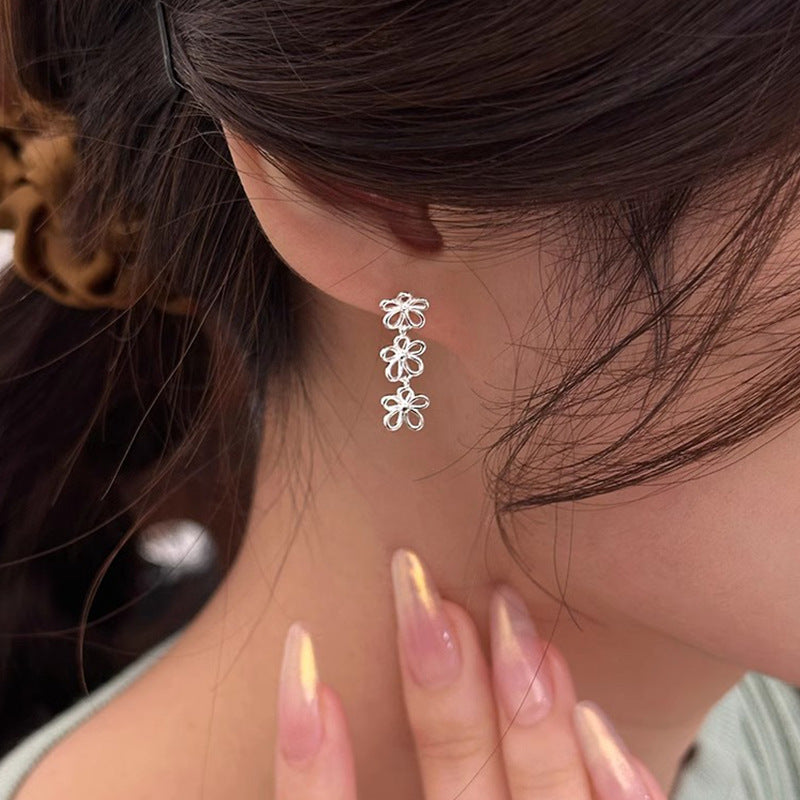 F廠【DQ10635E】S925純銀韓版花朵流蘇耳環女小清新甜美感鏤空小花百搭耳飾潮 25.04-2