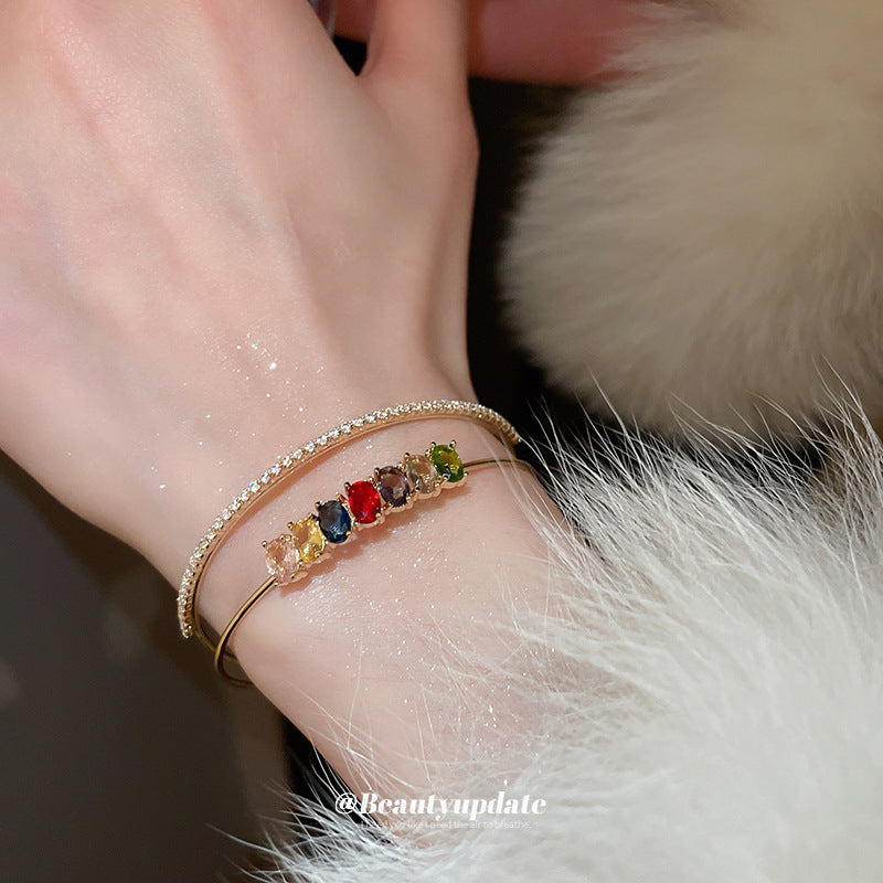 A廠【HB3470】法式雙層鋯石開口手鐲女時尚百搭個性手環輕奢復古設計感手飾 25.01-4