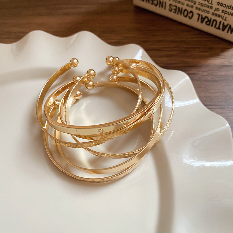 A廠【HB3463】跨境歐美金屬冷淡風手鐲氣質百搭時尚手鐲小眾個性手飾輕奢高級感 25.01-4