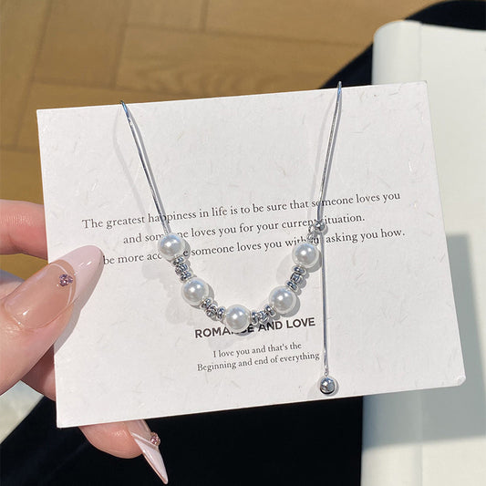 F廠【DQ2105N】S925純銀仿珍珠項鍊女溫柔簡約可抽拉頸鍊鎖骨鏈百搭款毛衣鏈
 25.09-4