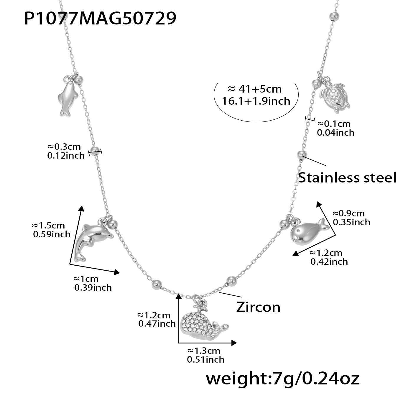 B廠【P1077】小海豚5A鋯石海洋風DIY吊墜項鍊不鏽鋼鍍18k真金不掉色首飾 25.08-2