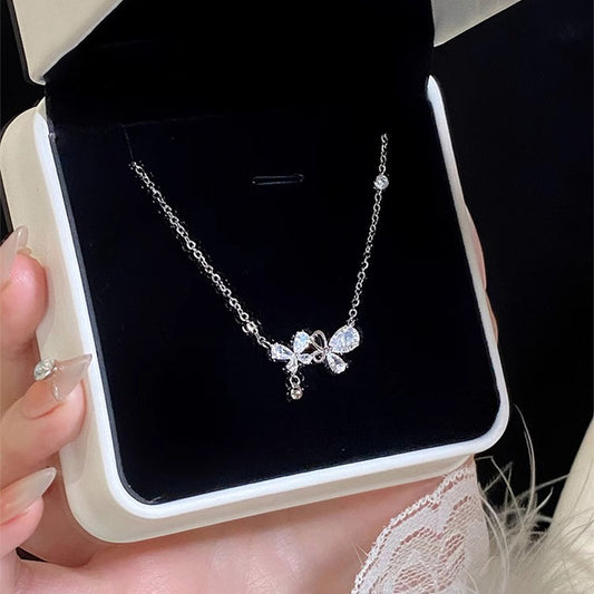 F廠【DQ0708N】足銀999輕奢小眾夢幻蝴蝶項鍊女精緻甜美圓珠流蘇鎖骨鏈 25.05-2