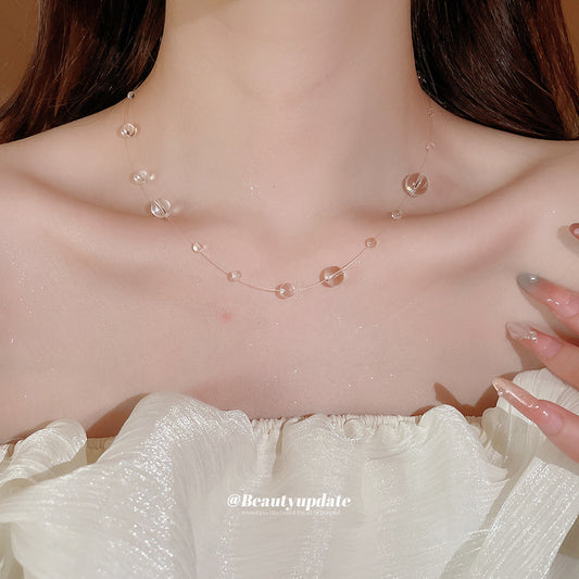 A廠【HN9215】鈦鋼不鏽鋼水晶不規則串珠項鍊時尚簡約鎖骨鏈個性小眾設計感項鍊 25.06-4