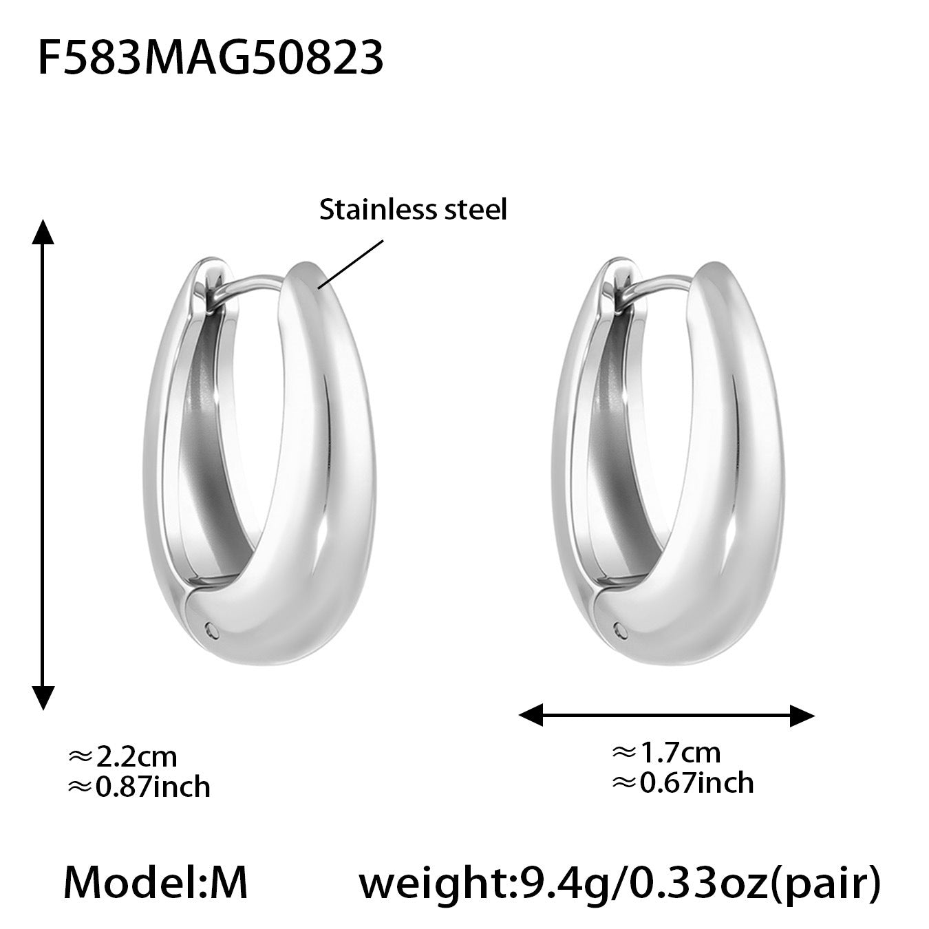 B廠【F583】精拋卡扣U型雙色間電耳環不鏽鋼鍍18k真金耳環歐美百搭新款 25.08-5