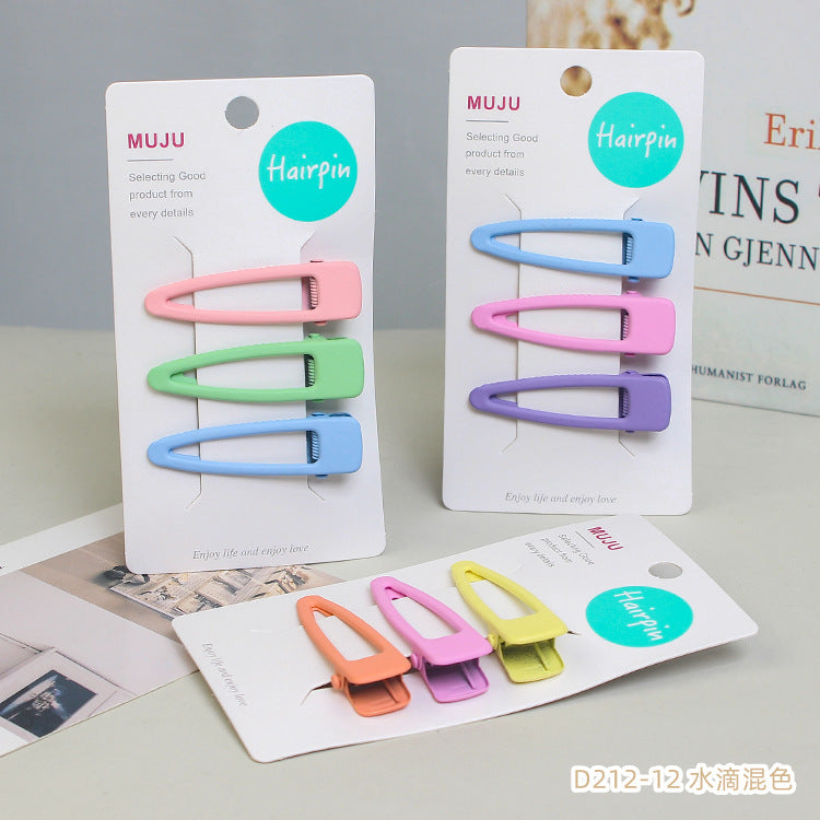 D廠【D212】甜美無痕髮夾精美3隻卡裝側邊夾少女鴨嘴夾高級感噴漆金屬劉海夾 24.04-1「D廠-單筆結帳需滿,NT$600出貨(不含運費)」