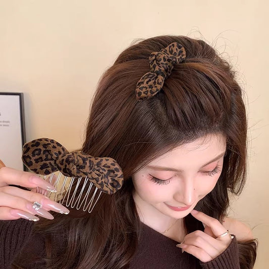 C廠【P98】豹紋蝴蝶結倒插梳髮夾女2025全新高階側邊高顱頂髮卡瀏海夾子頭飾
26.01-1