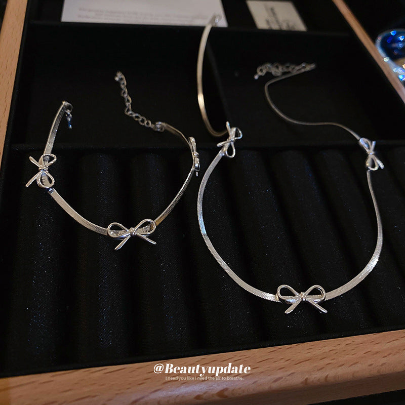 A廠【HB2220-HN5854】新款冷淡風蝴蝶結刀片鏈項鍊簡約高級感氣質頸鍊時尚小眾個性項鍊 24.04-4